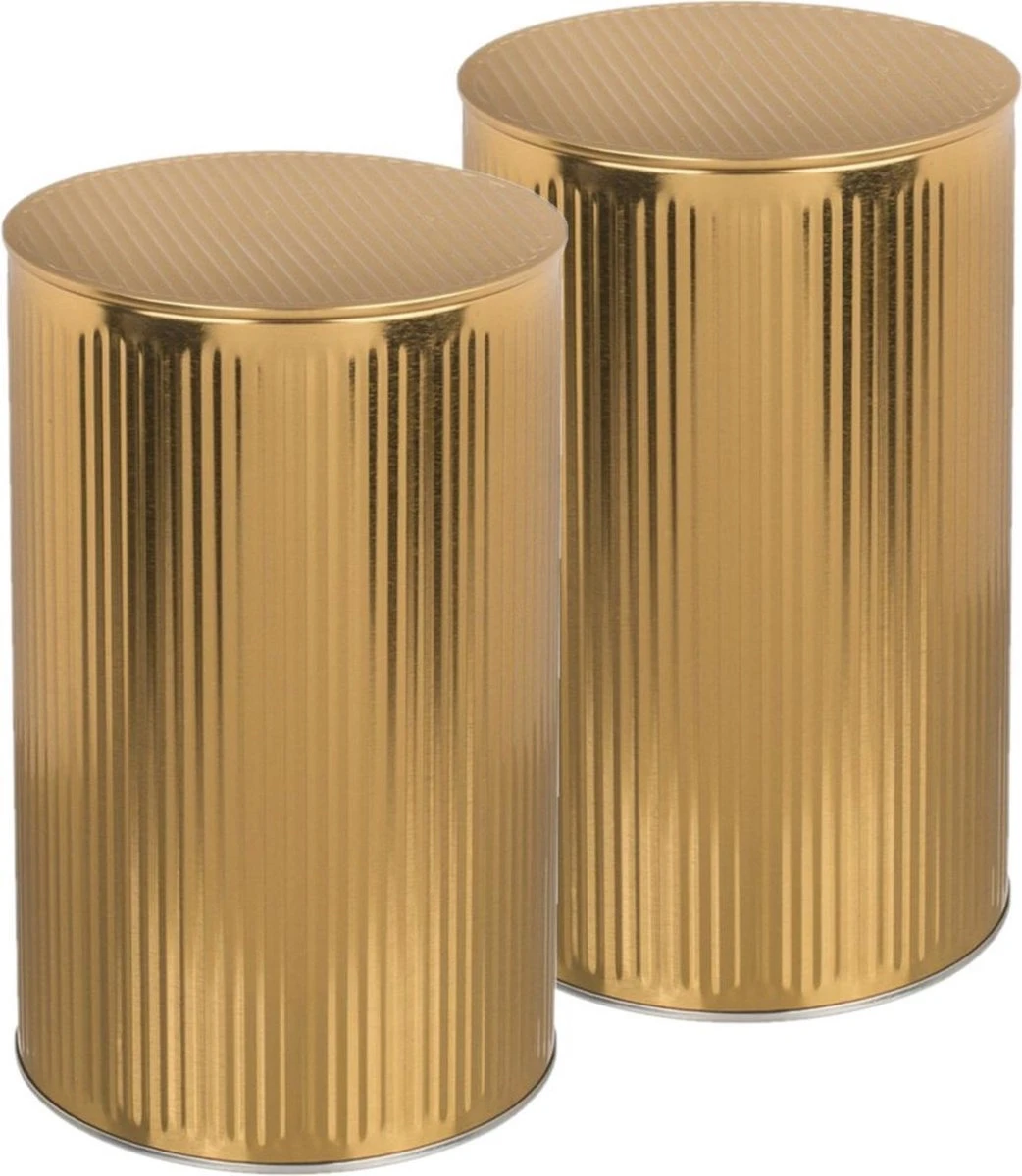 Out Of The Blue Set Van 2x Stuks Opslagboxen/voorraadblikken Met Klik-deksel Geel/goud Kleurig Van Tin-metaal Met Formaat 11 X 17,6 Cm 3 Out Of The Blue Set Van 2x Stuks Opslagboxen/voorraadblikken Met Klik-deksel Geel/goud Kleurig Van Tin-metaal Met Formaat 11 X 17,6 Cm