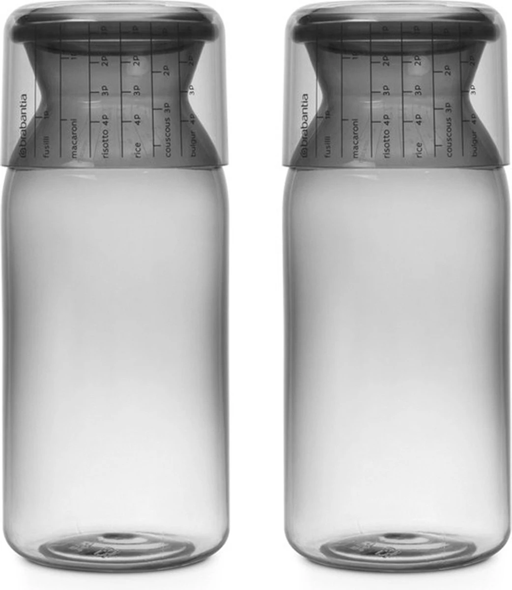 Brabantia Voorraadbussen Met Maatbeker Set Van 2 - 1,3 L - Dark Grey 3 Brabantia Voorraadbussen Met Maatbeker Set Van 2 - 1,3 L - Dark Grey