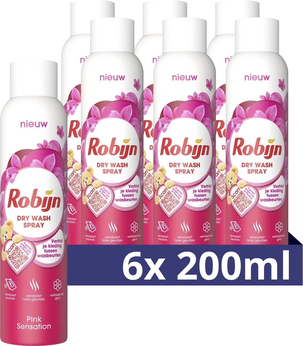 Robijn Pink Sensation Dry Wash Spray - 6 X 200 Ml - Voordeelverpakking 3 Robijn Pink Sensation Dry Wash Spray - 6 X 200 Ml - Voordeelverpakking