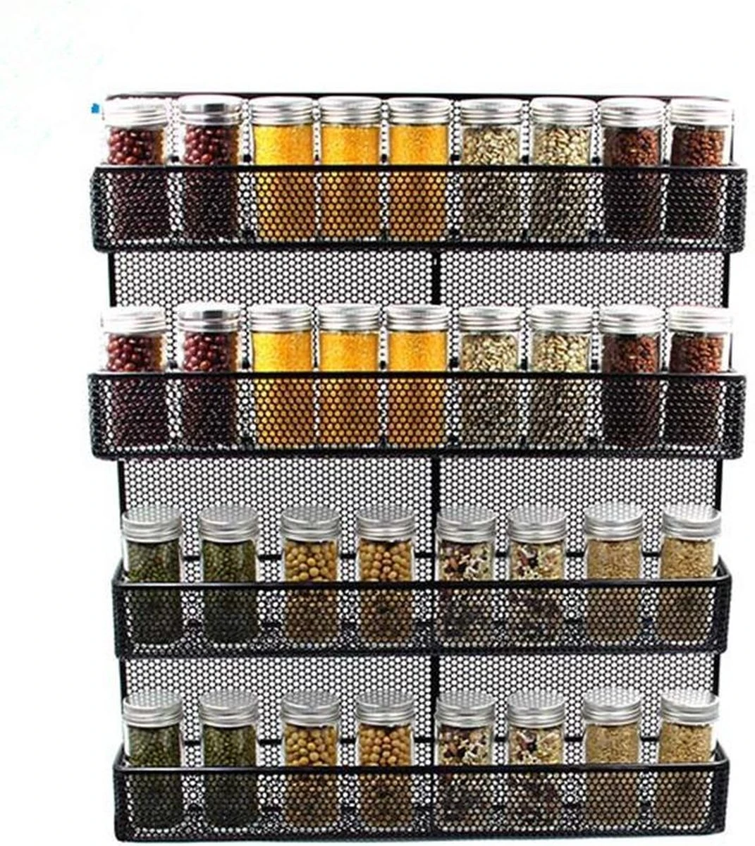 QUVIO Groot Kruidenrek Staal - Ophangbaar - Voor 32 Kruidenpotjes - 4 Laags - Zwart 3 QUVIO Groot Kruidenrek Staal - Ophangbaar - Voor 32 Kruidenpotjes - 4 Laags - Zwart