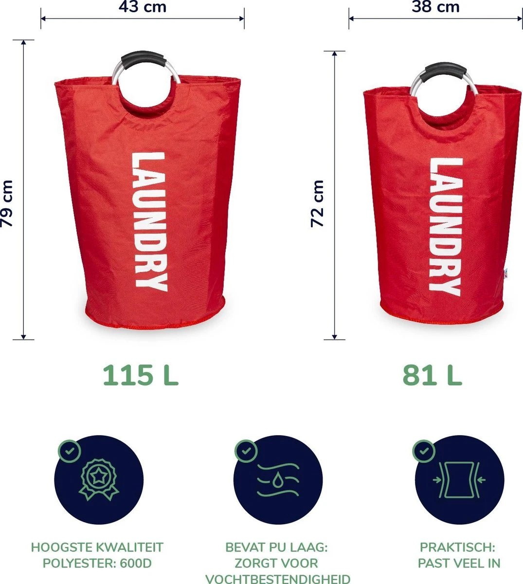 Wonair® Wasmand – Waszak – Wassorteerder - Opvouwbaar – Rood – 81L 8 Wonair® Wasmand – Waszak – Wassorteerder - Opvouwbaar – Rood – 81L - Afbeelding 6