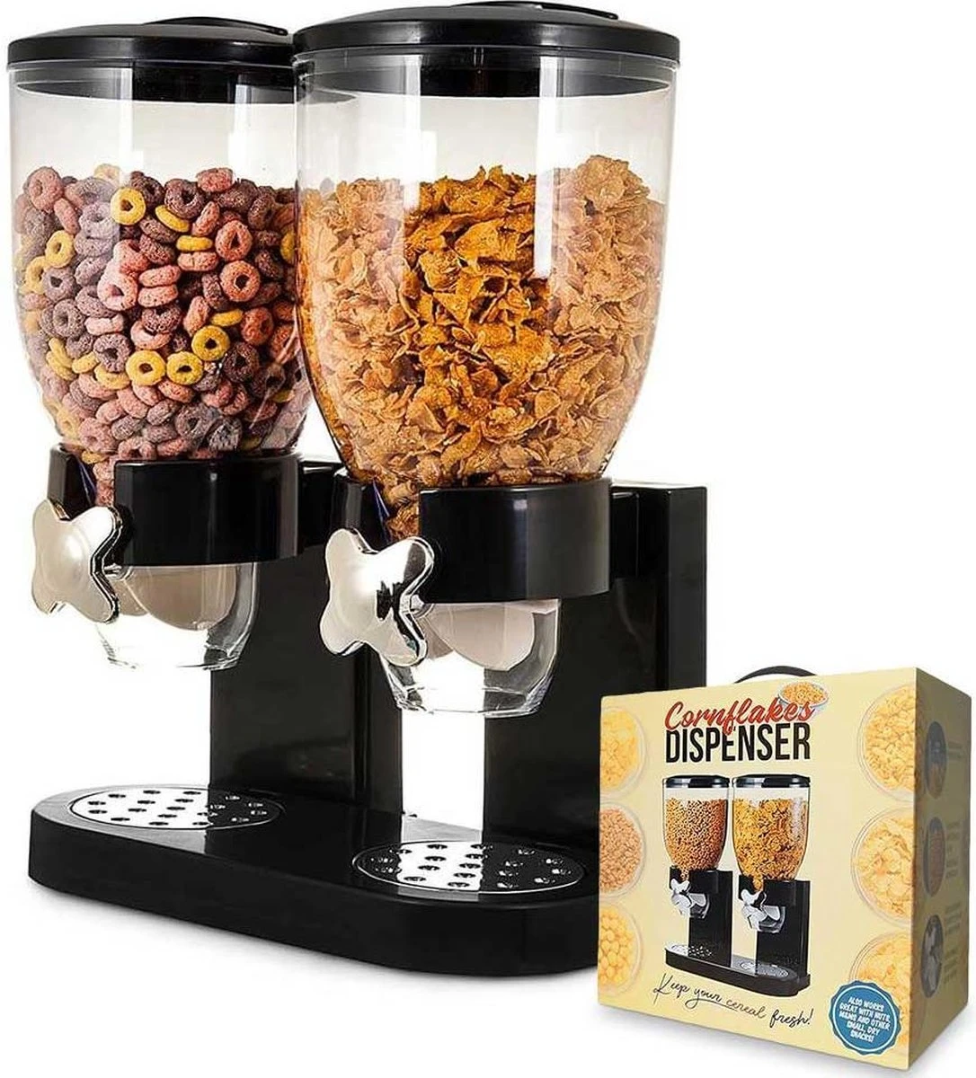 MikaMax Cornflakes Dispenser - Voorraadbus - Cornflakes Voorraadpot - Ontbijt Granendispenser - Zwart - 2 X 500 Gram 3 MikaMax Cornflakes Dispenser - Voorraadbus - Cornflakes Voorraadpot - Ontbijt Granendispenser - Zwart - 2 X 500 Gram