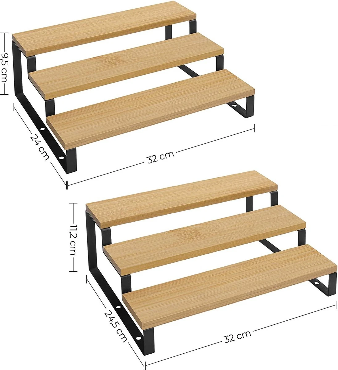 Kruidenrekken, Set Van 2, Keukenrekken, Met 3 Planken, Bamboe, Uitschuifbaar, Stapelbaar, Voor Keuken, Werkblad, Zwart 9 Kruidenrekken, Set Van 2, Keukenrekken, Met 3 Planken, Bamboe, Uitschuifbaar, Stapelbaar, Voor Keuken, Werkblad, Zwart - Afbeelding 7