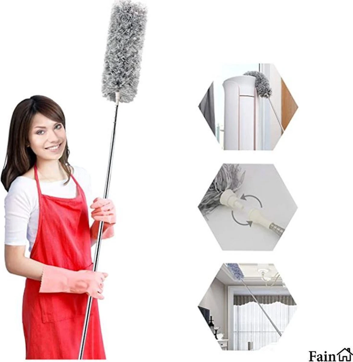 Fain® Plumeau Met Telescoopsteel – Grijs – 80 Tot 280 Cm - Uitschuifbaar – Wasbaar - Flexibel 360° Draaibaar – Duster - Microvezel Ragebol 4 Fain® Plumeau Met Telescoopsteel – Grijs – 80 Tot 280 Cm - Uitschuifbaar – Wasbaar - Flexibel 360° Draaibaar – Duster - Microvezel Ragebol - Afbeelding 2