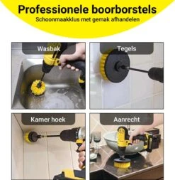 Merkloos 4-delige Borstelset Voor Boormachine - Inclusief Verlengstuk - Opzetborstels - Schrobborstel - Schuurborstel - Schoonmaakborstel - Tapijtreiniger - Brush - Geel - Gratis Verzending -Huishoudelijke Artikelen Winkel 1172x1200 7