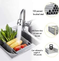 IBright Verstelbare Keukenrek - Gootsteen Mand - Afdruiprek – Vergiet – Verstelbaar In Lengte - Uitschuifbaar - RVS Grijs -Huishoudelijke Artikelen Winkel 1174x1200 4