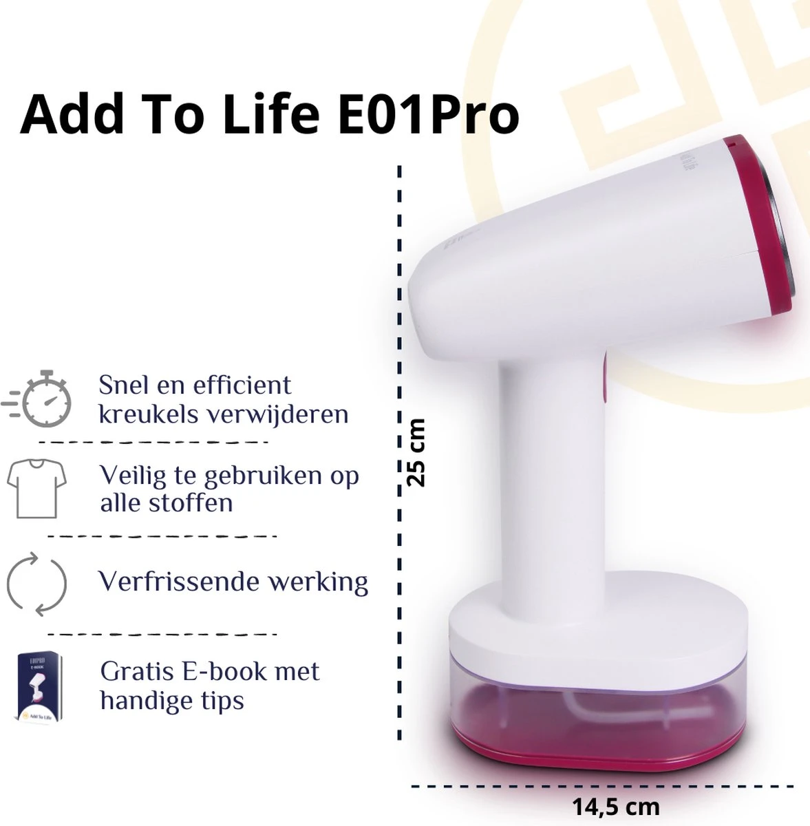 Add To Life E01Pro Kledingstomer – Stoomapparaat Kleding - Steamer – Stomer Kleding - Handstomer – Handstoomreiniger – Ingebouwd Reinigingssysteem - Inclusief Water Beschermende Reistas 4 Add To Life E01Pro Kledingstomer – Stoomapparaat Kleding - Steamer – Stomer Kleding - Handstomer – Handstoomreiniger – Ingebouwd Reinigingssysteem - Inclusief Water Beschermende Reistas - Afbeelding 2