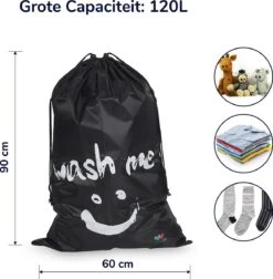 Wonair - Grote Waszak - Laundry Bag - Wash Me - 60x90cm - Zwart - Met Trekkoord -Huishoudelijke Artikelen Winkel 1178x1200 1