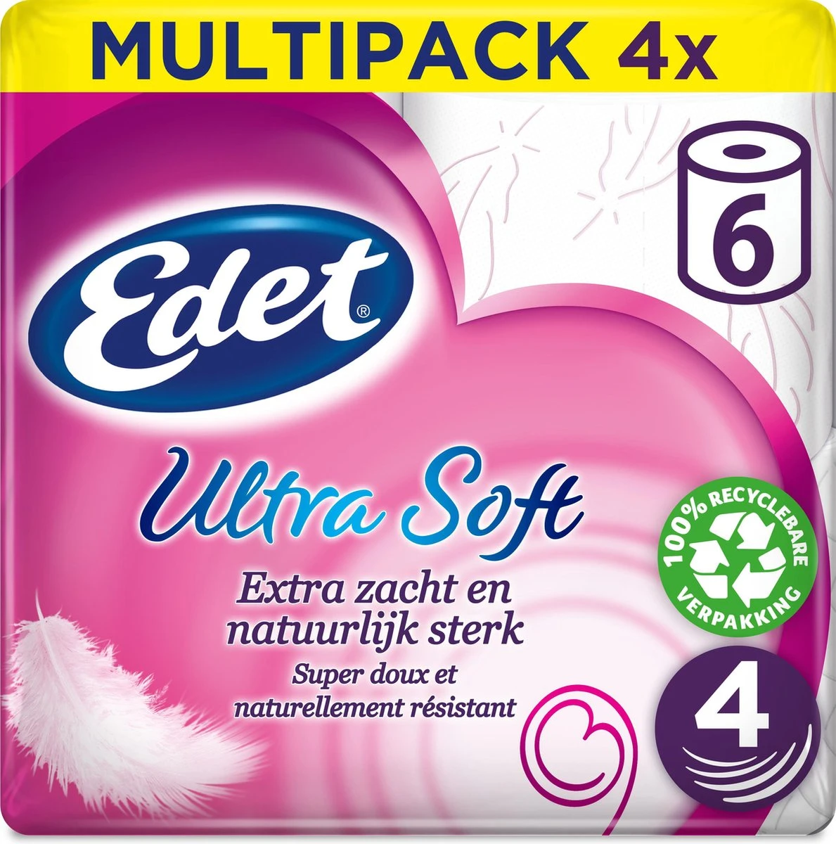 Edet Ultra Soft - 4-laags Wc Papier - 4 X 6 Rollen 4 Edet Ultra Soft - 4-laags Wc Papier - 4 X 6 Rollen - Afbeelding 2