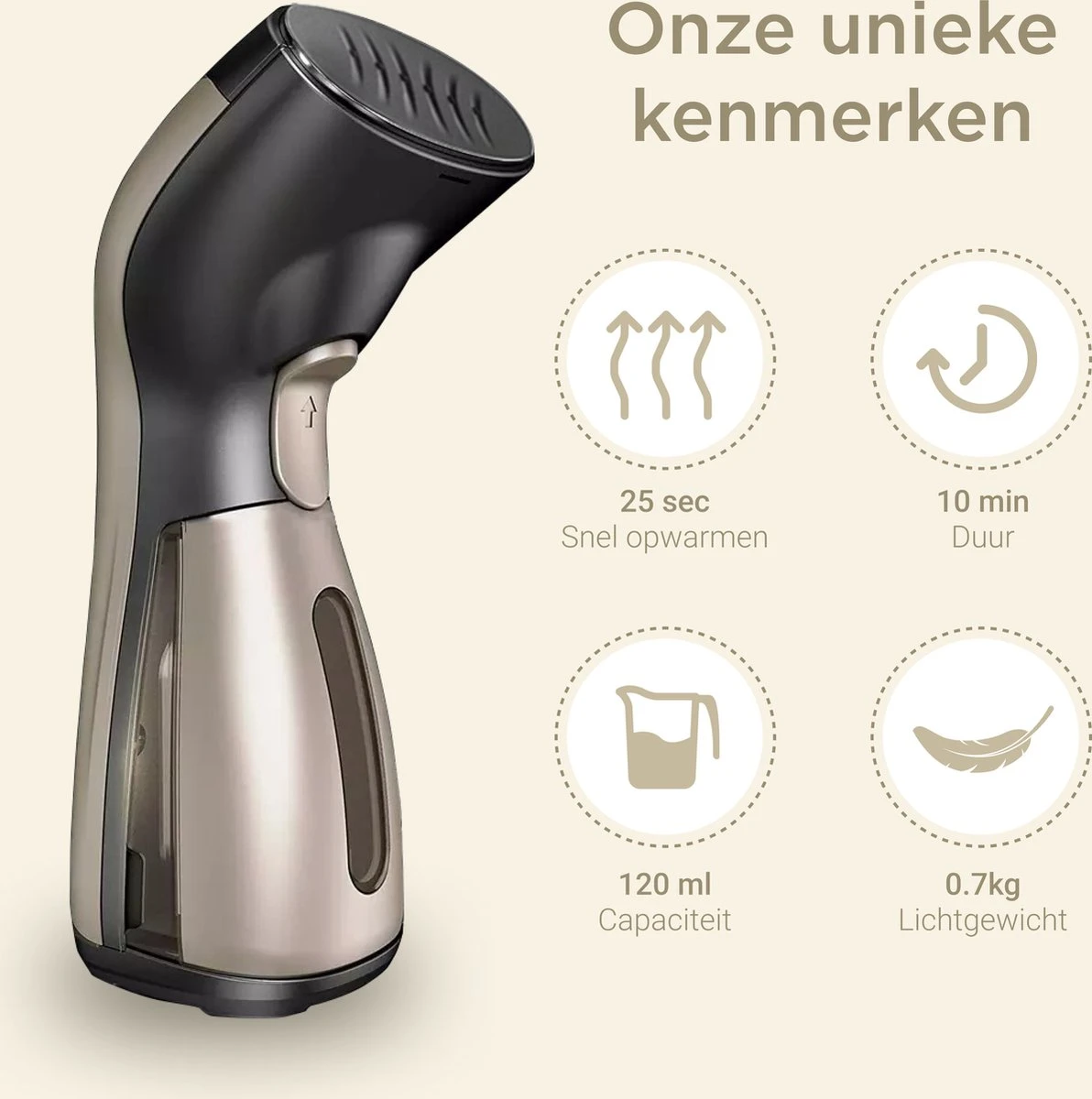 Luxe Kledingstomer - Handstomer - Handstoomreiniger - Stoomstrijkijzer - Stomer Kleding - Voor Op Reis - Goud 4 Luxe Kledingstomer - Handstomer - Handstoomreiniger - Stoomstrijkijzer - Stomer Kleding - Voor Op Reis - Goud - Afbeelding 2