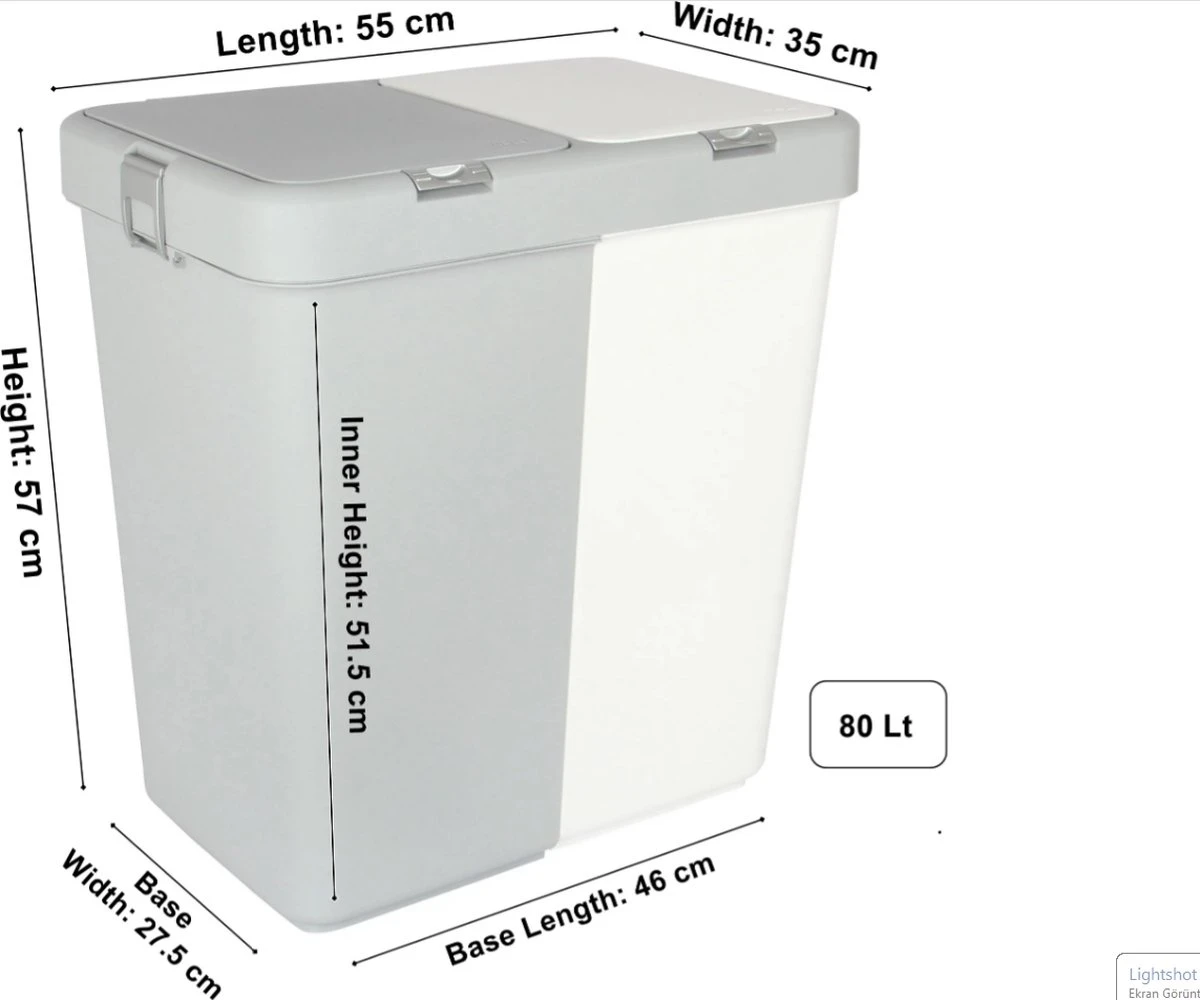 Motek® - Wasmand - 2 Vakken Met Deksel - Met Touch Deksel - Gemaakt Van 100% Gerecycled Kunststof - 80 L - Wasmand Met Deksel - Wassorteerder - Grijs - Wit 4 Motek® - Wasmand - 2 Vakken Met Deksel - Met Touch Deksel - Gemaakt Van 100% Gerecycled Kunststof - 80 L - Wasmand Met Deksel - Wassorteerder - Grijs - Wit - Afbeelding 2