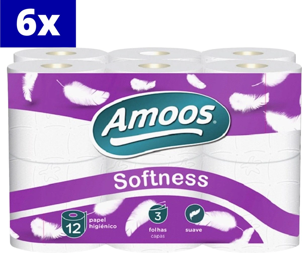 Amoos 3-laags Toiletpapier 72 Rollen - Wc-papier (6 X 12 Rollen) - Extra Zacht 3 Amoos 3-laags Toiletpapier 72 Rollen - Wc-papier (6 X 12 Rollen) - Extra Zacht