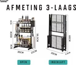 TammaT - Kruidenrek - Kruidenrek Staand - Inklapbare Keukenrek - 3-laags 35x21x56,5CM - Keuken Organizer - Aanrecht Organizer - Keuken Opslag - Roestvrij Staal - Opbergrek - Keuken Organizers - Roestvrij En Krasvrij -Huishoudelijke Artikelen Winkel 1200x1024