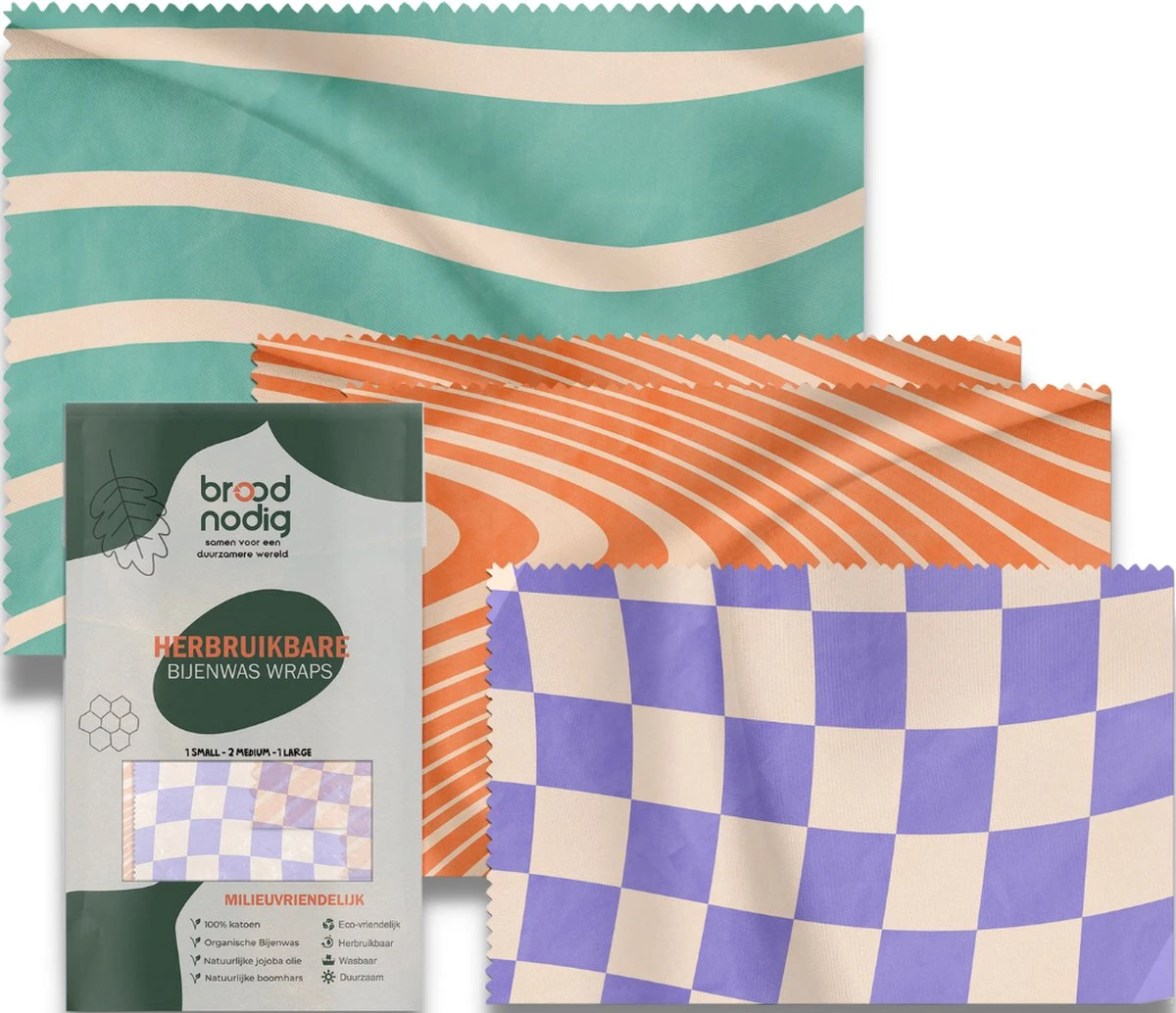 BROODNODIG® - Bijenwas Wraps (Bijenwas Doek) - Set Van 4 - 1S, 2M, 1L - Foodwrap - Beeswax Wraps - Bee Wrap - Beewax - Bijenwasdoek - Zero Waste - Duurzaam Cadeau - Herbruikbaar Boterhamzakje 3 BROODNODIG® - Bijenwas Wraps (Bijenwas Doek) - Set Van 4 - 1S, 2M, 1L - Foodwrap - Beeswax Wraps - Bee Wrap - Beewax - Bijenwasdoek - Zero Waste - Duurzaam Cadeau - Herbruikbaar Boterhamzakje