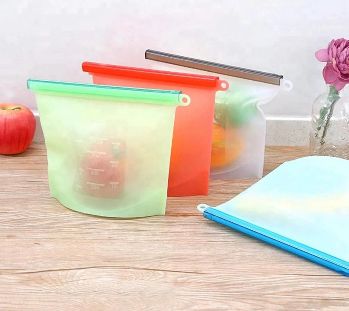 Siliconen Vershoudzakken - Set Van 8 ( 4x 1000ML + 4x 1500ML) -(Transparant, Rood, Groen, Blauw) - Duurzaam - Herbruikbaar - Vries & Hitte Bestendig - Meal Prep - Opbergzak Maatbeker Meal Prep Container 6 Siliconen Vershoudzakken - Set Van 8 ( 4x 1000ML + 4x 1500ML) -(Transparant, Rood, Groen, Blauw) - Duurzaam - Herbruikbaar - Vries & Hitte Bestendig - Meal Prep - Opbergzak Maatbeker Meal Prep Container - Afbeelding 4