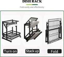 TammaT - Afdruiprek Met Lekbak 2 Laags – Inklapbaar - Afwasrek – Met 2 Lekbakken – Extra Accessories Voor Servies En Snijplanken - RVS - 38x35x26,5cm -Huishoudelijke Artikelen Winkel 1200x1076 2