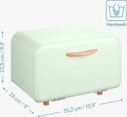 Navaris Metalen Broodtrommel Met Klapdeksel - Vershouddoos Voor Brood - 35 X 24 X 23 Cm - Van Ijzer Met Houten Details In Mintgroen -Huishoudelijke Artikelen Winkel 1200x1114 2