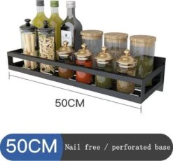 Merkloos Kruidenrek / Opbergrek - RVS - Perforatievrij Aan De Muur Gemonteerd - 50x13x6 Cm - Zwart -Huishoudelijke Artikelen Winkel 1200x1116