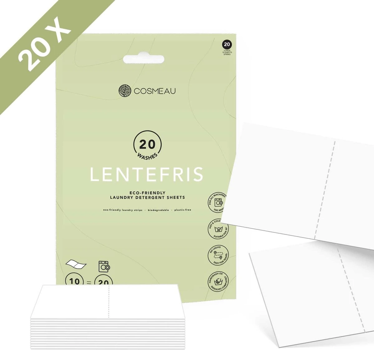 Cosmeau Wasmiddel Wasstrips 20 Wasbeurten Lentefris Wasvellen Wasdoekjes Detergent Sheets Wasdoekjes Proefpakket - Plasticvrij Biologisch Afbreekbaar 3 Cosmeau Wasmiddel Wasstrips 20 Wasbeurten Lentefris Wasvellen Wasdoekjes Detergent Sheets Wasdoekjes Proefpakket - Plasticvrij Biologisch Afbreekbaar