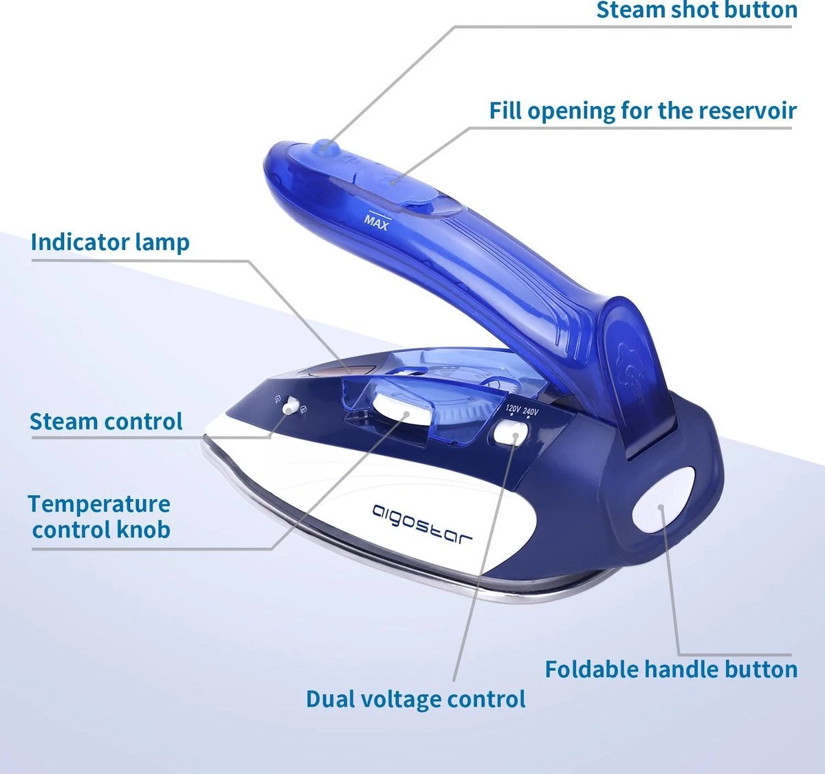 Aigostar Lucas 31PYF - Stoomstrijkijzer Travel/Reisstrijkijzer - 1100W - Paars/Wit 11 Aigostar Lucas 31PYF - Stoomstrijkijzer Travel/Reisstrijkijzer - 1100W - Paars/Wit - Afbeelding 9