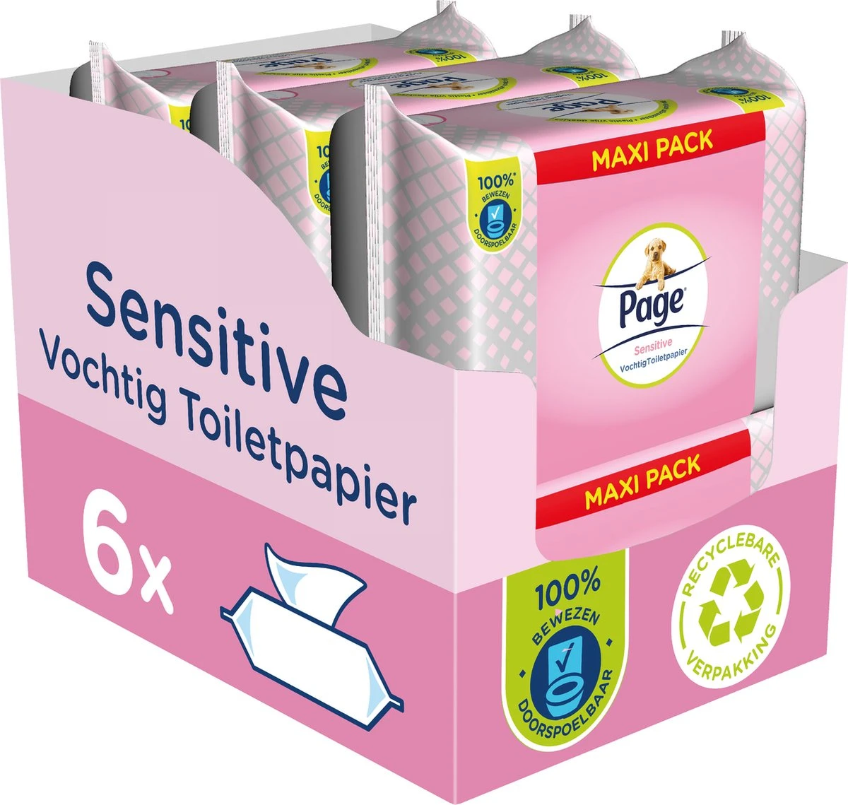 Page Vochtig Toiletpapier - 6 X 74 Stuks - Sensitive Maxi Vochtig Wc Papier - Voordeelverpakking 4 Page Vochtig Toiletpapier - 6 X 74 Stuks - Sensitive Maxi Vochtig Wc Papier - Voordeelverpakking - Afbeelding 2