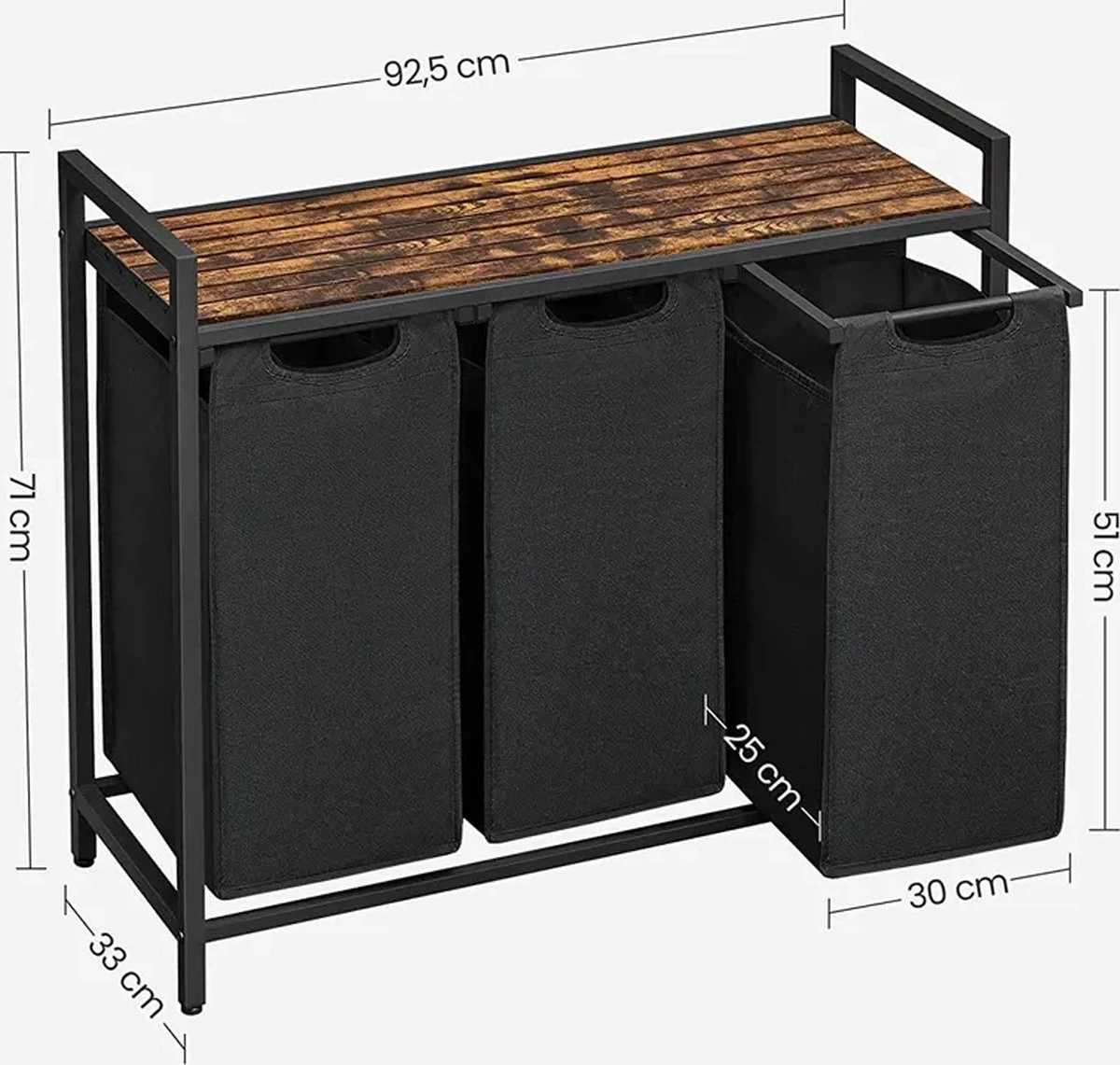 A.T. Shop Wasmand, Wascollector, Wassorteerder, 3 Compartimenten, Met Plank, Waszak Uitschuifbaar En Afneembaar, Per Zak 38 Liter 4 A.T. Shop Wasmand, Wascollector, Wassorteerder, 3 Compartimenten, Met Plank, Waszak Uitschuifbaar En Afneembaar, Per Zak 38 Liter - Afbeelding 2