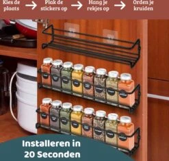Mmoods Kruidenrek Ophangbaar Zonder Boren - 2 Laags Voor 16 Kruidenpotjes - Speciaal Voor Muur, Wandkast, Kastdeur - Hangende Kruidenorganizer Keuken - Keukenaccessoires -Huishoudelijke Artikelen Winkel 1200x1142 5