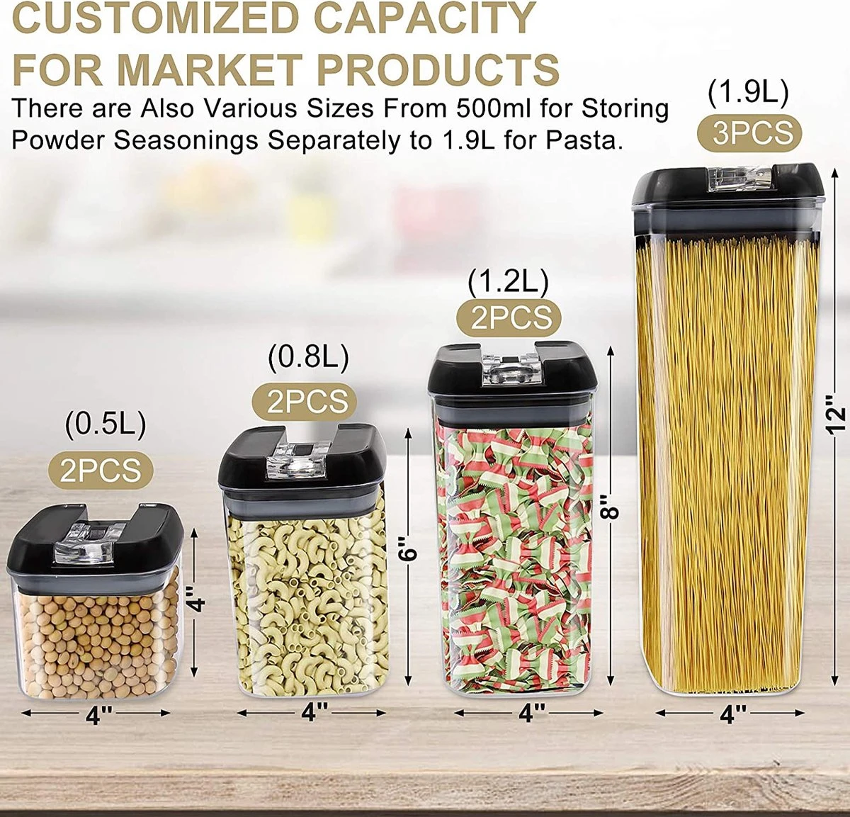IGOODS - Voorraadpotten - Voorraaddozen- Voorraadboxen 7 Stuks - Met Zwarte Deksel 4 IGOODS - Voorraadpotten - Voorraaddozen- Voorraadboxen 7 Stuks - Met Zwarte Deksel - Afbeelding 2