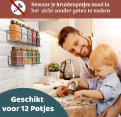 Mmoods Kruidenrek Ophangbaar Zonder Boren - 2 Laags Voor 16 Kruidenpotjes - Speciaal Voor Muur, Wandkast, Kastdeur - Hangende Kruidenorganizer Keuken - Keukenaccessoires -Huishoudelijke Artikelen Winkel 1200x1163 3