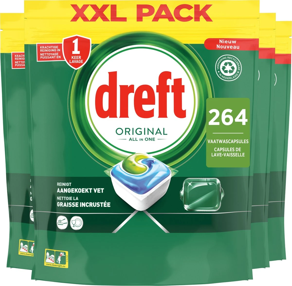 Dreft Original All In One Vaatwastabletten - Voordeelverpakking 4 X 66 Stuks 3 Dreft Original All In One Vaatwastabletten - Voordeelverpakking 4 X 66 Stuks