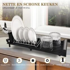 MIRI Afdruiprek – Afwasrek – Uitschuifbaar – Met Lekbak In Gootsteen – Afwas – Roestvrij Staal – Zwart 16 MIRI Afdruiprek – Afwasrek – Uitschuifbaar – Met Lekbak In Gootsteen – Afwas – Roestvrij Staal – Zwart -Huishoudelijke Artikelen Winkel 1200x1183 4