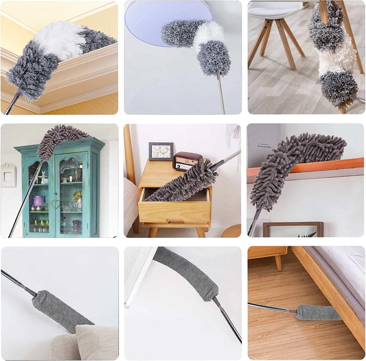 ForDig 7-Delige Plumeau Set - Duster Met Telescoopsteel Uitschuifbaar Tot 250 Cm - Inclusief Ragebol / Voegenborstel / Microvezel Doek / Chenille Borstel - Wasbaar - 360 Graden Draaibaar 6 ForDig 7-Delige Plumeau Set - Duster Met Telescoopsteel Uitschuifbaar Tot 250 Cm - Inclusief Ragebol / Voegenborstel / Microvezel Doek / Chenille Borstel - Wasbaar - 360 Graden Draaibaar - Afbeelding 4