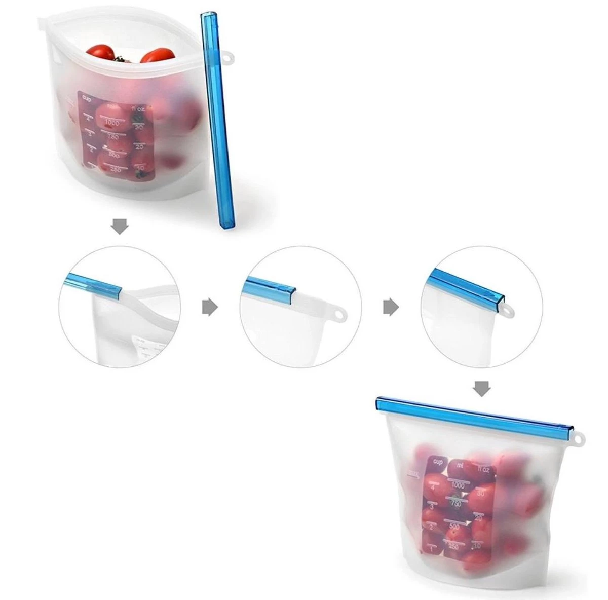Siliconen Vershoudzakken - Set Van 8 ( 4x 1000ML + 4x 1500ML) -(Transparant, Rood, Groen, Blauw) - Duurzaam - Herbruikbaar - Vries & Hitte Bestendig - Meal Prep - Opbergzak Maatbeker Meal Prep Container 8 Siliconen Vershoudzakken - Set Van 8 ( 4x 1000ML + 4x 1500ML) -(Transparant, Rood, Groen, Blauw) - Duurzaam - Herbruikbaar - Vries & Hitte Bestendig - Meal Prep - Opbergzak Maatbeker Meal Prep Container - Afbeelding 6