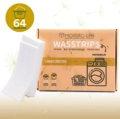 Wasmiddeldoekjes - Ongeparfumeerd Wasstrips 64 Wasbeurten – Wasmiddel Wasdoekjes - Natuurlijke Wasverzachter – Vegan – Zero Waste