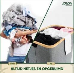 JoFlow® Wasmand Met Wassorteerder En Deksel | Wasbox Met 3 Vakken | Bamboe | 120L -Huishoudelijke Artikelen Winkel 1200x1193 10