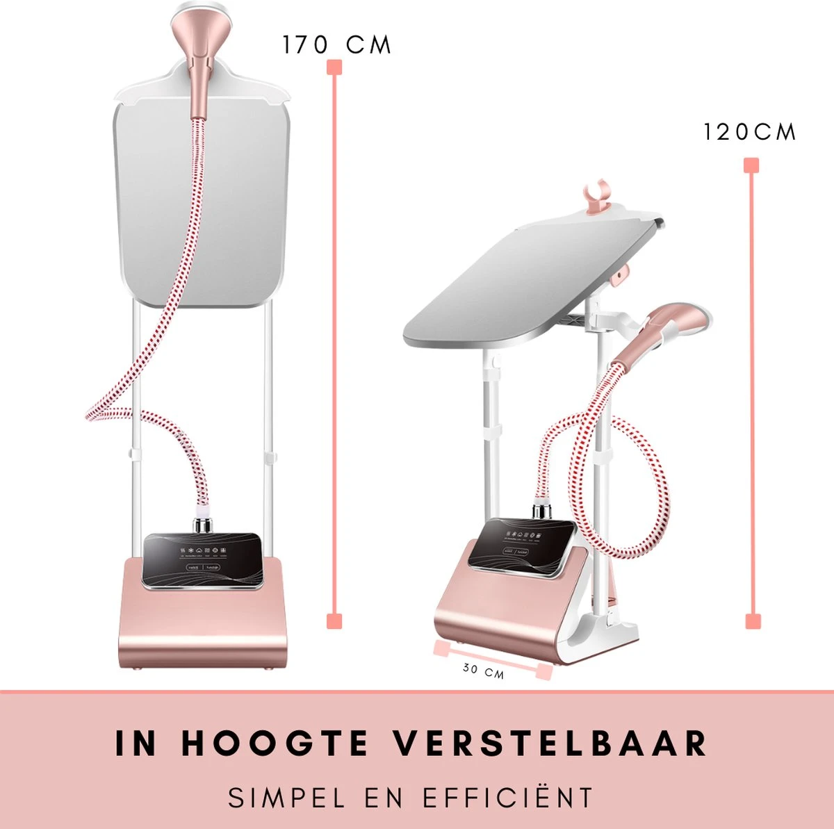 Niceey Kledingstomer - Incl. Strijkplank - Met 6 Standen - Krachtig Stomen - Steamer - 1800Watt - 2,5L Watercapaciteit - Wit/Roze 8 Niceey Kledingstomer - Incl. Strijkplank - Met 6 Standen - Krachtig Stomen - Steamer - 1800Watt - 2,5L Watercapaciteit - Wit/Roze - Afbeelding 6