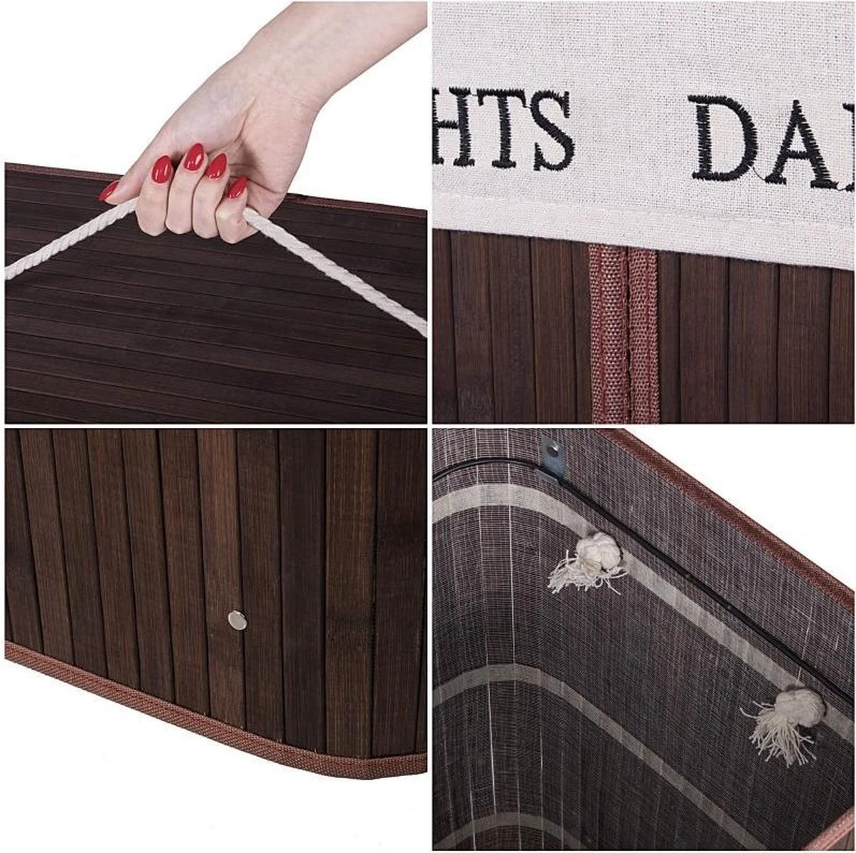 Springos Dubbele Wasmand | 2 Vakken Met Deksel | Opvouwbaar | 100 Liter | Met Uitneembare Waszak | Wasmand | Bruin 5 Springos Dubbele Wasmand | 2 Vakken Met Deksel | Opvouwbaar | 100 Liter | Met Uitneembare Waszak | Wasmand | Bruin - Afbeelding 3