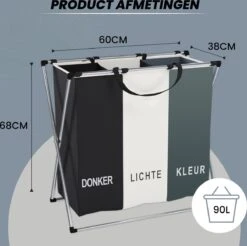 Wasmand 3 Vakken 90L - Opvouwbare Wassorteerder Met NL Opdruk - Aluminium Frame - -Huishoudelijke Artikelen Winkel 1200x1197 24