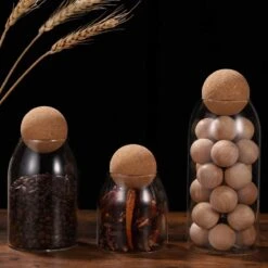 Igoods Helderglazen - Voorraadpot Met Kurkbal - Thee- En Koffiebus Met Bolvormig Houten Deksel - Voedselblikken - Keukenopslag - Opslagpotten -Huishoudelijke Artikelen Winkel 1200x1200 1024