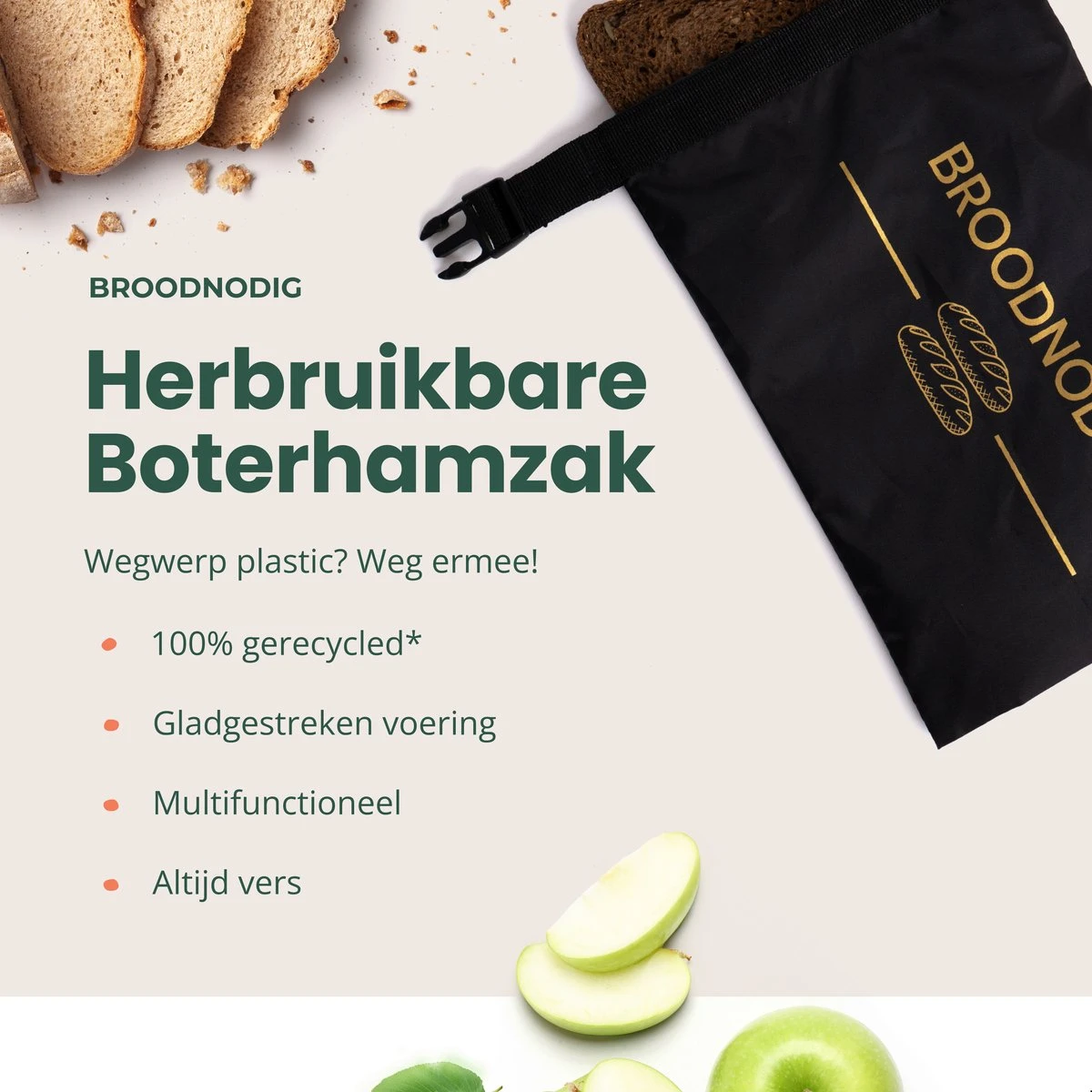 BROODNODIG® - Herbruikbare Boterhamzak - Van 100% Gerecyclede PET-flessen - Ideaal Als Diepvrieszakjes - Lunchzak - Herbruikbaar Boterhamzakje - Foodwrap - Lunchbox - 30x20cm - Zwart 8 BROODNODIG® - Herbruikbare Boterhamzak - Van 100% Gerecyclede PET-flessen - Ideaal Als Diepvrieszakjes - Lunchzak - Herbruikbaar Boterhamzakje - Foodwrap - Lunchbox - 30x20cm - Zwart - Afbeelding 6