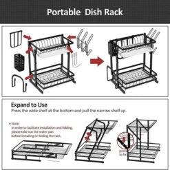 TammaT - Afdruiprek Met Lekbak 2 Laags – Inklapbaar - Afwasrek – Met 2 Lekbakken – Extra Accessories Voor Servies En Snijplanken - RVS - 38x35x26,5cm -Huishoudelijke Artikelen Winkel 1200x1200 1156