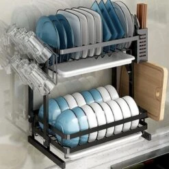 TammaT - Afdruiprek Met Lekbak 2 Laags – Inklapbaar - Afwasrek – Met 2 Lekbakken – Extra Accessories Voor Servies En Snijplanken - RVS - 38x35x26,5cm -Huishoudelijke Artikelen Winkel 1200x1200 1158