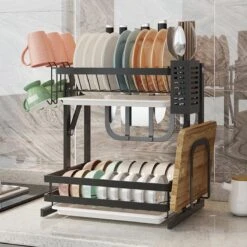 TammaT - Afdruiprek Met Lekbak 2 Laags – Inklapbaar - Afwasrek – Met 2 Lekbakken – Extra Accessories Voor Servies En Snijplanken - RVS - 38x35x26,5cm -Huishoudelijke Artikelen Winkel 1200x1200 1159