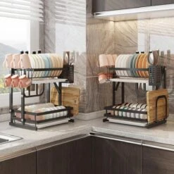 TammaT - Afdruiprek Met Lekbak 2 Laags – Inklapbaar - Afwasrek – Met 2 Lekbakken – Extra Accessories Voor Servies En Snijplanken - RVS - 38x35x26,5cm -Huishoudelijke Artikelen Winkel 1200x1200 1160