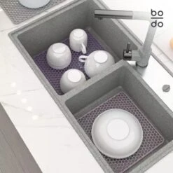 BODO Gootsteenmat Siliconen Donker Grijs - 34.5 X 34.5 Cm - Keuken Accessoires - Gootsteen Beschermer - Onderzetters Siliconen - Anti Kras -Huishoudelijke Artikelen Winkel 1200x1200 1395