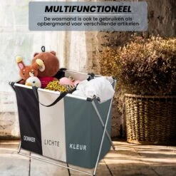 Wasmand 3 Vakken 90L - Opvouwbare Wassorteerder Met NL Opdruk - Aluminium Frame - -Huishoudelijke Artikelen Winkel 1200x1200 1547