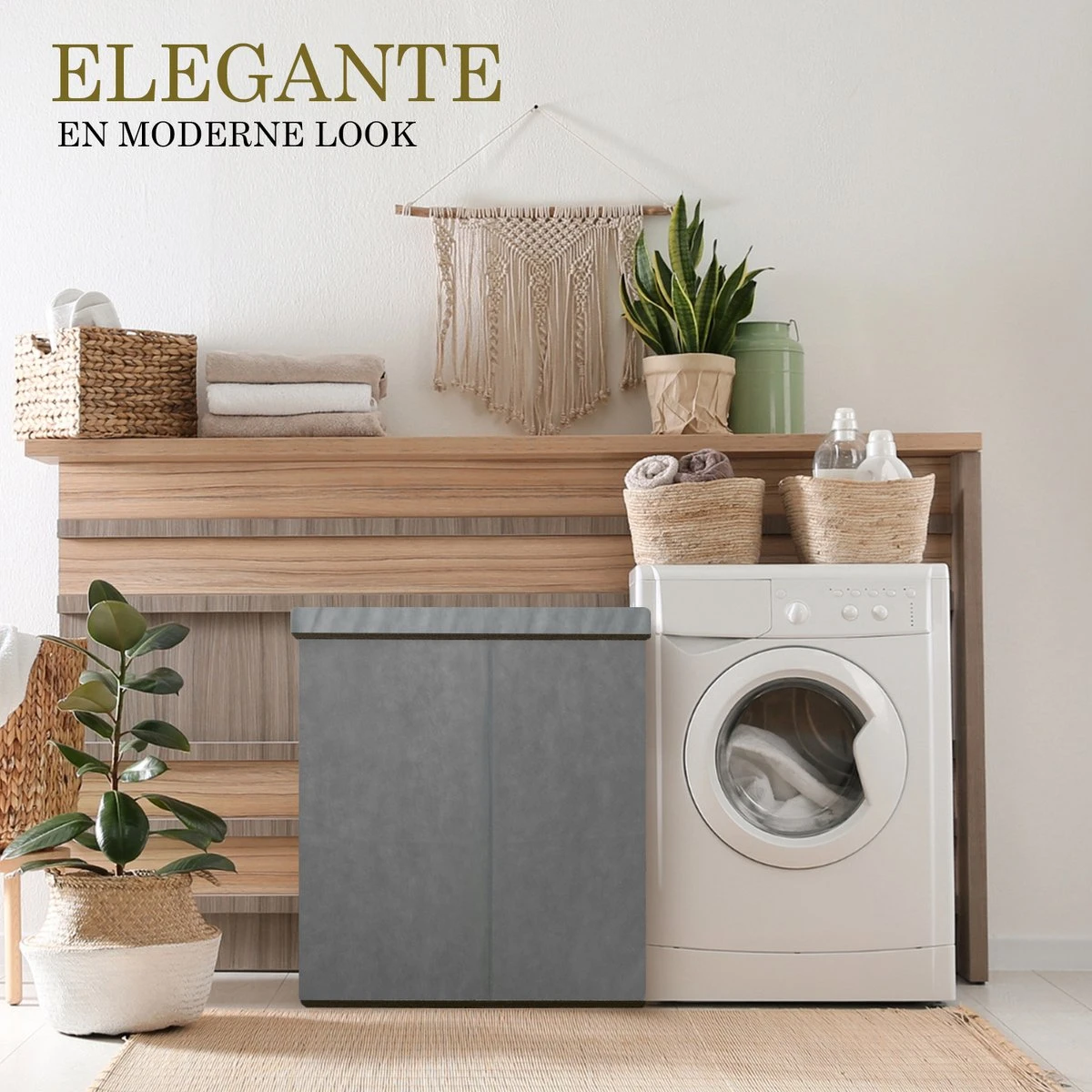 MIRI Wasmand – 3 Vakken Met Deksel – Wassorteerder – Grijs – 120 Liter – Wasbox – Opvouwbaar – Organizer Kleding – Laundry Basket 5 MIRI Wasmand – 3 Vakken Met Deksel – Wassorteerder – Grijs – 120 Liter – Wasbox – Opvouwbaar – Organizer Kleding – Laundry Basket - Afbeelding 3