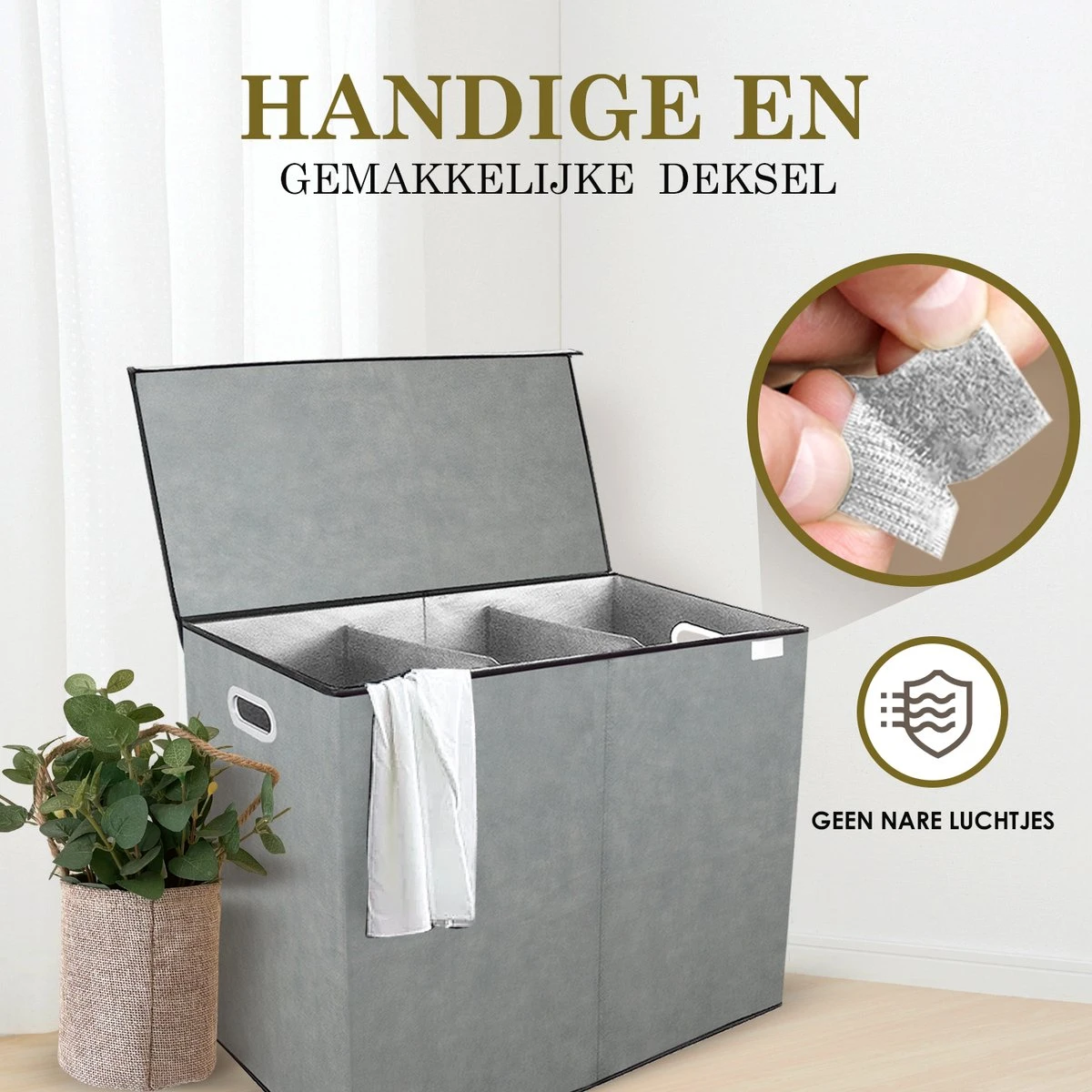 MIRI Wasmand – 3 Vakken Met Deksel – Wassorteerder – Grijs – 120 Liter – Wasbox – Opvouwbaar – Organizer Kleding – Laundry Basket 7 MIRI Wasmand – 3 Vakken Met Deksel – Wassorteerder – Grijs – 120 Liter – Wasbox – Opvouwbaar – Organizer Kleding – Laundry Basket - Afbeelding 5
