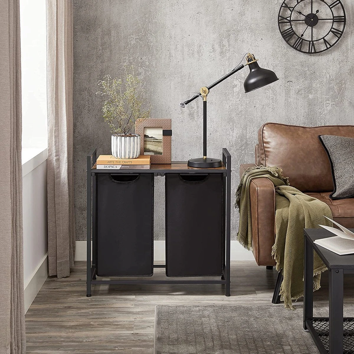 Merkloos Wasmand Met 2 Vakken, Grote Wassorteerder Met Uitschuifbare Waszakken, Bruin En Zwart 5 Merkloos Wasmand Met 2 Vakken, Grote Wassorteerder Met Uitschuifbare Waszakken, Bruin En Zwart - Afbeelding 3