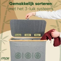 JoFlow® Wasmand Met Wassorteerder En Deksel | Wasbox Met 3 Vakken | Bamboe | 120L -Huishoudelijke Artikelen Winkel 1200x1200 1582
